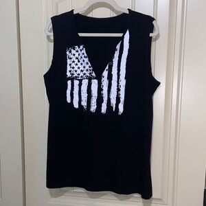 Stylish Black Sleeveless Tee with Flag Graphic
